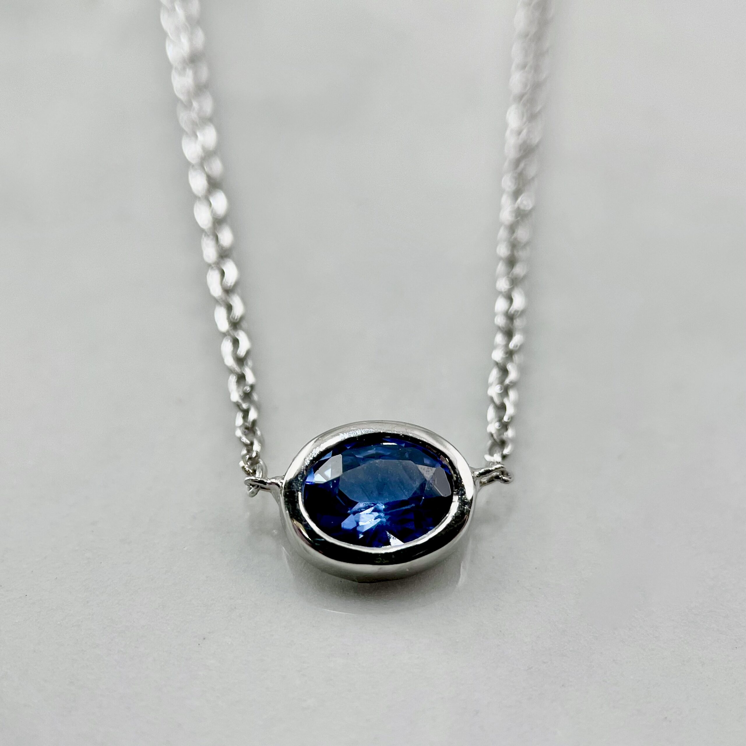 Oval Sapphire Bezel Necklace- SOLD - Sholdt Jewelry Design
